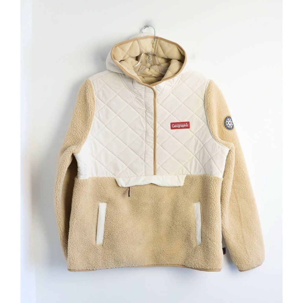 Canadiana x RCGS Women's Sherpa Popover Hoodie Jacket Shearling teddy quilted M - Picture 2 of 12